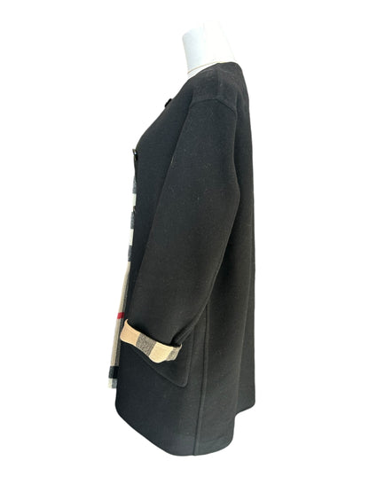 BURBERRY Reversible Black And Check Wool Coat - Size 6