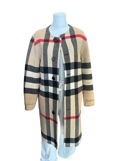 BURBERRY Reversible Black And Check Wool Coat - Size 6