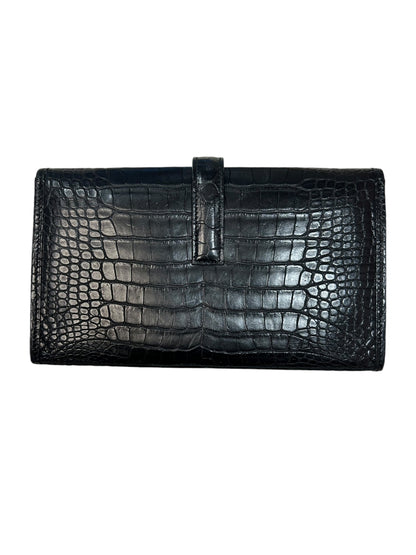 HERMÈS Matte Black Alligator Jige Duo Clutch