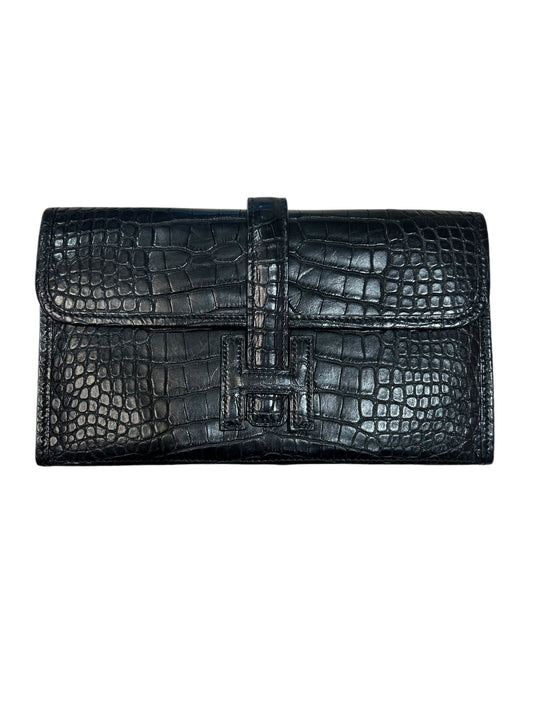 HERMÈS Matte Black Alligator Jige Duo Clutch