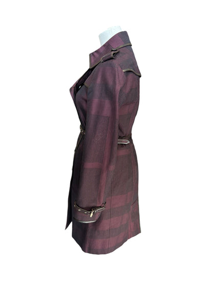 BURBERRY Burgundy Check Trench Coat - Size 6