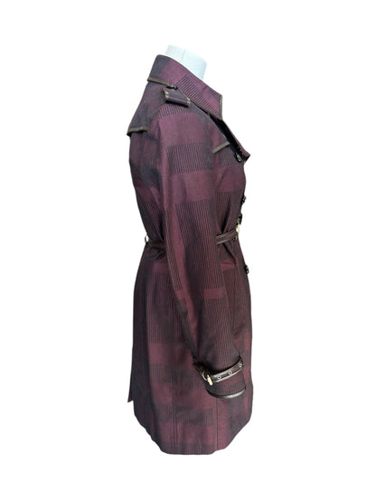 BURBERRY Burgundy Check Trench Coat - Size 6