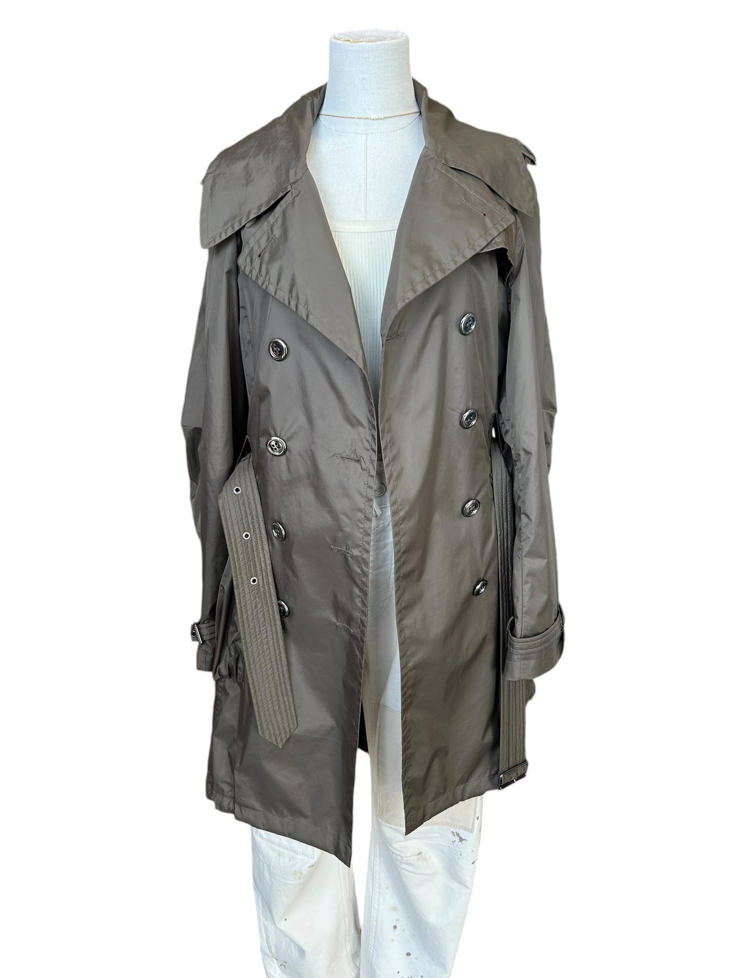 BURBERRY Olive Green Hooded Trench - Size 10