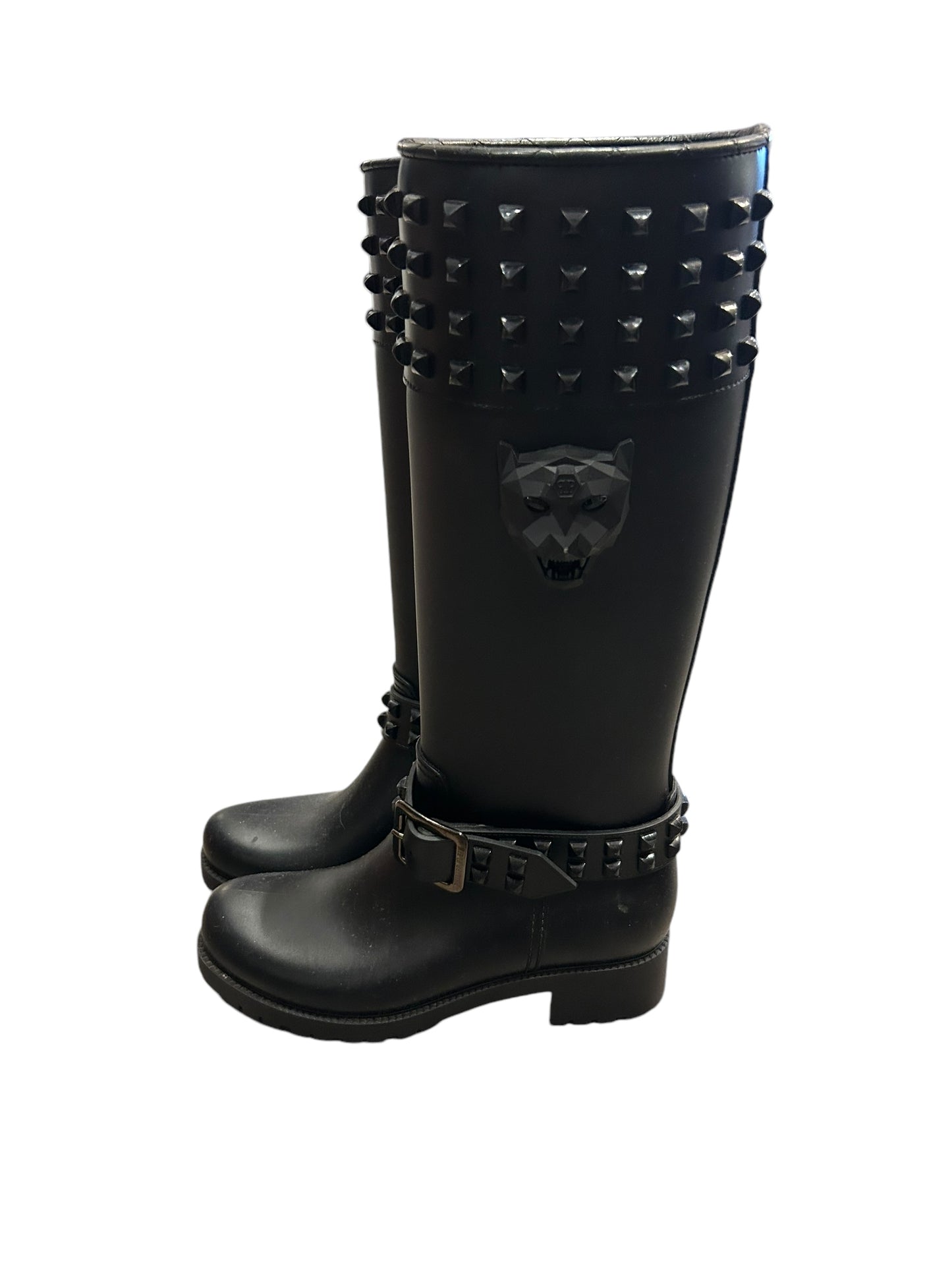 PHILIPP PLEIN Kingdom Studded Rain Boots - Size 37