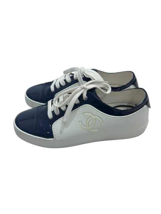 CHANEL Blue Patent Accent Sneaker Size - 37.5