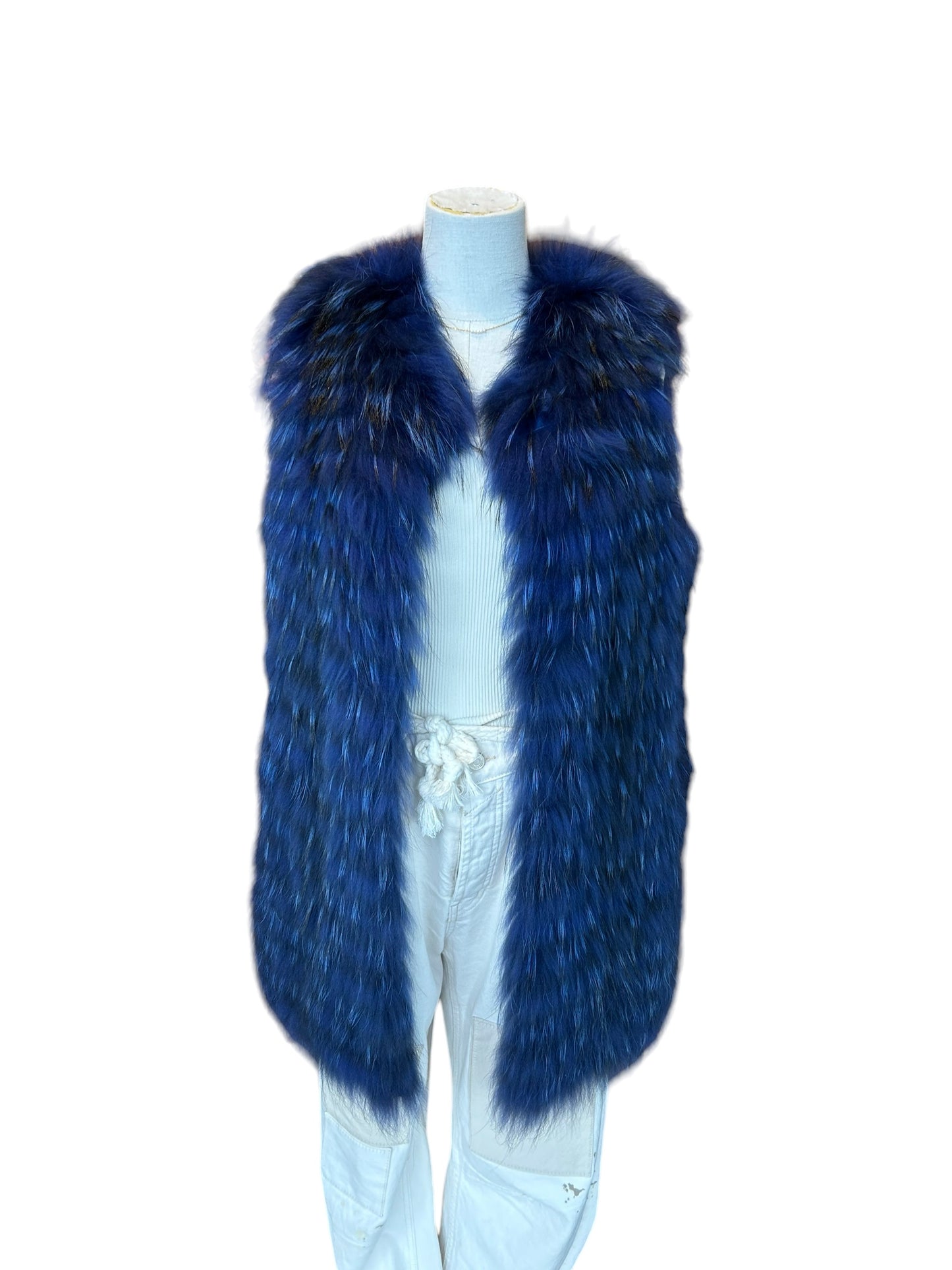 N8 Blue Racoon Fur Vest - Size Small