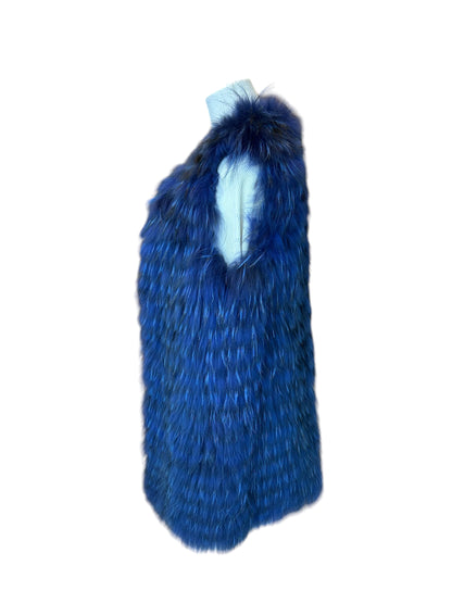 N8 Blue Racoon Fur Vest - Size Small