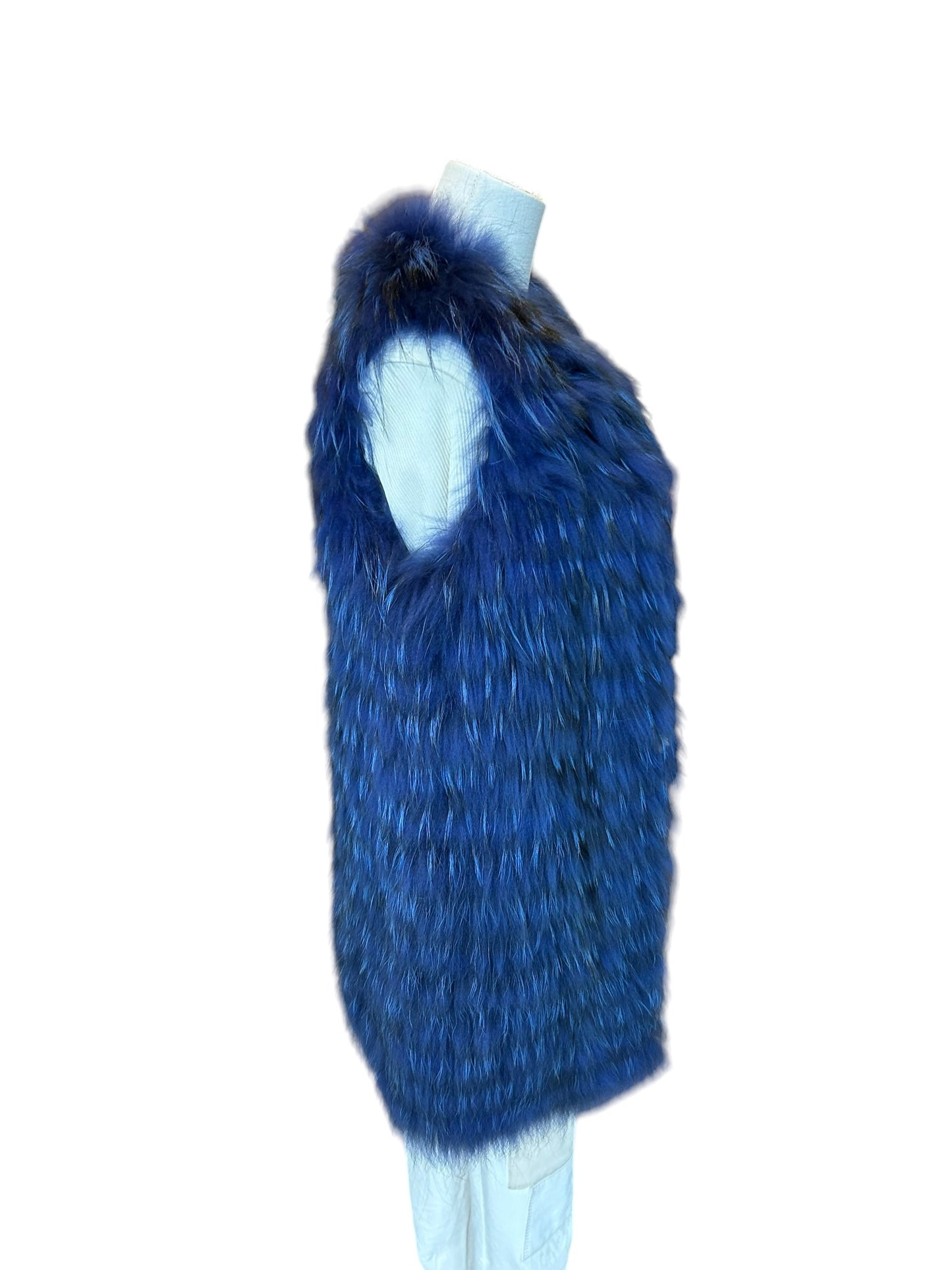 N8 Blue Racoon Fur Vest - Size Small