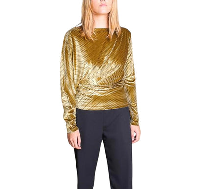 RACHEL COMEY Gold Velvet Ruched Top - Size 6