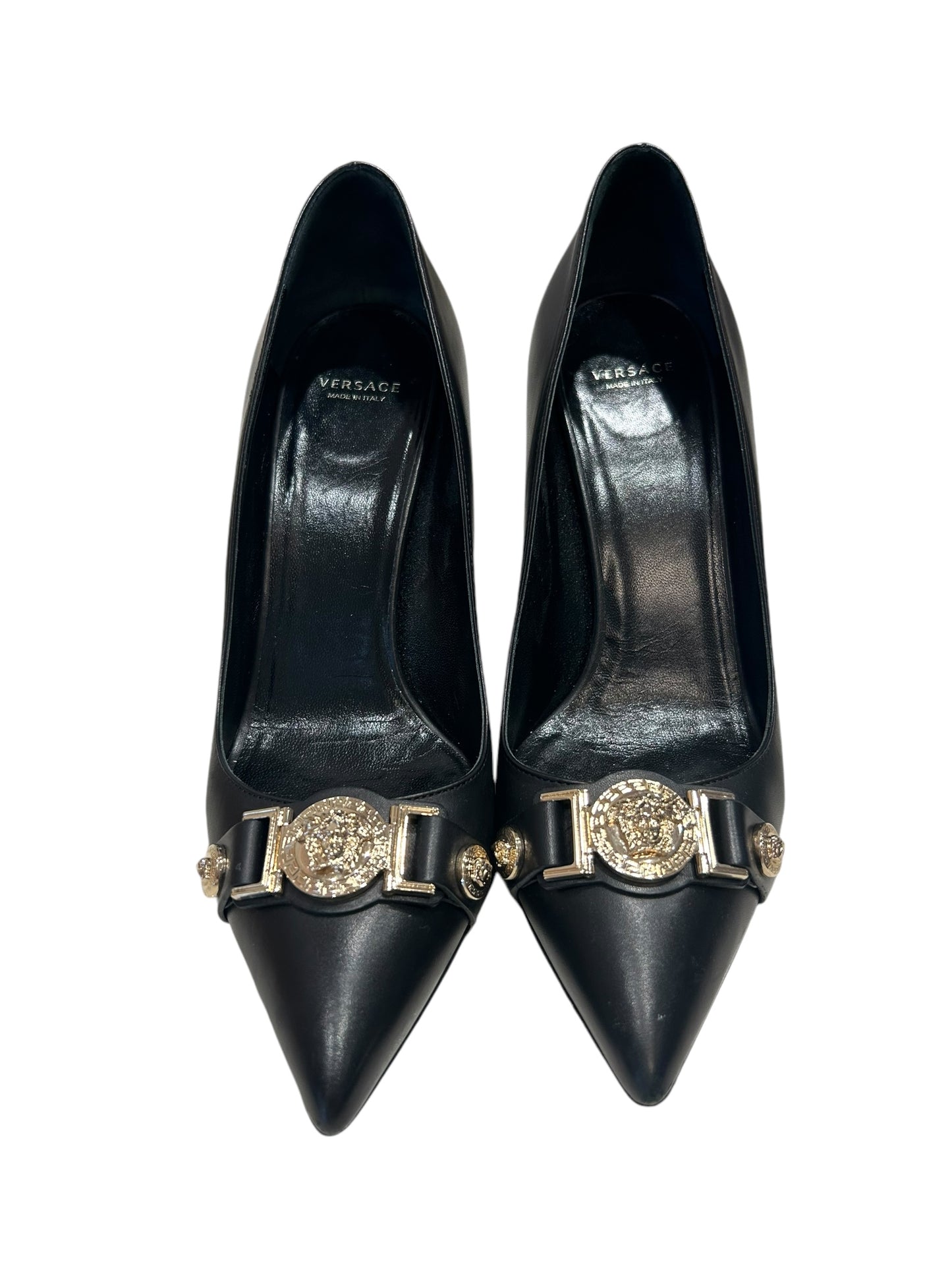 VERSACE Black Pump With Logo Toe - Size 39