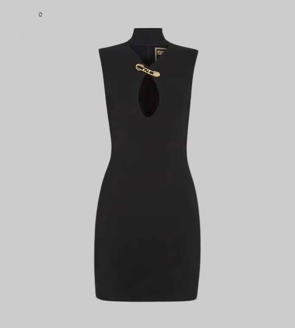 FENDACE Black Mini Dress With Gold Brooch - Size s