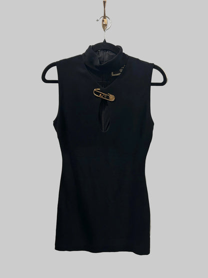 FENDACE Black Mini Dress With Gold Brooch - Size s